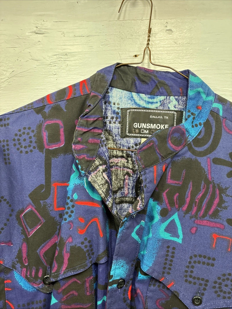 New Men’s GunSmoke Black Purple Designed Long Sleeve Button Up Shirt Medium K-31