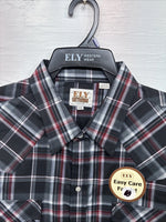 New Men’s ELY Cattleman Black Red Flannel Long Sleeve Pearl Snap 2XL F-93