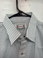 New Men’s H Bar C Blue White Stripe Long Sleeve Pearl Snap 16 X 33 Large R-29