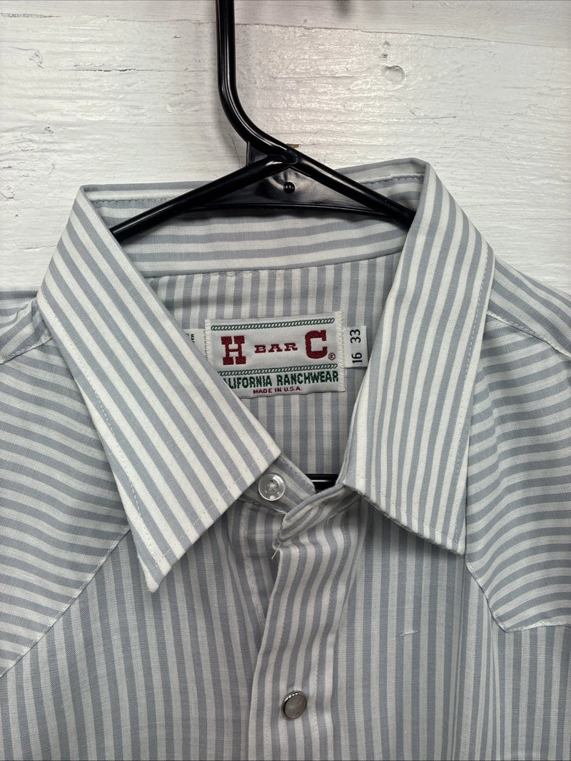 New Men’s H Bar C Blue White Stripe Long Sleeve Pearl Snap 16 X 33 Large R-29