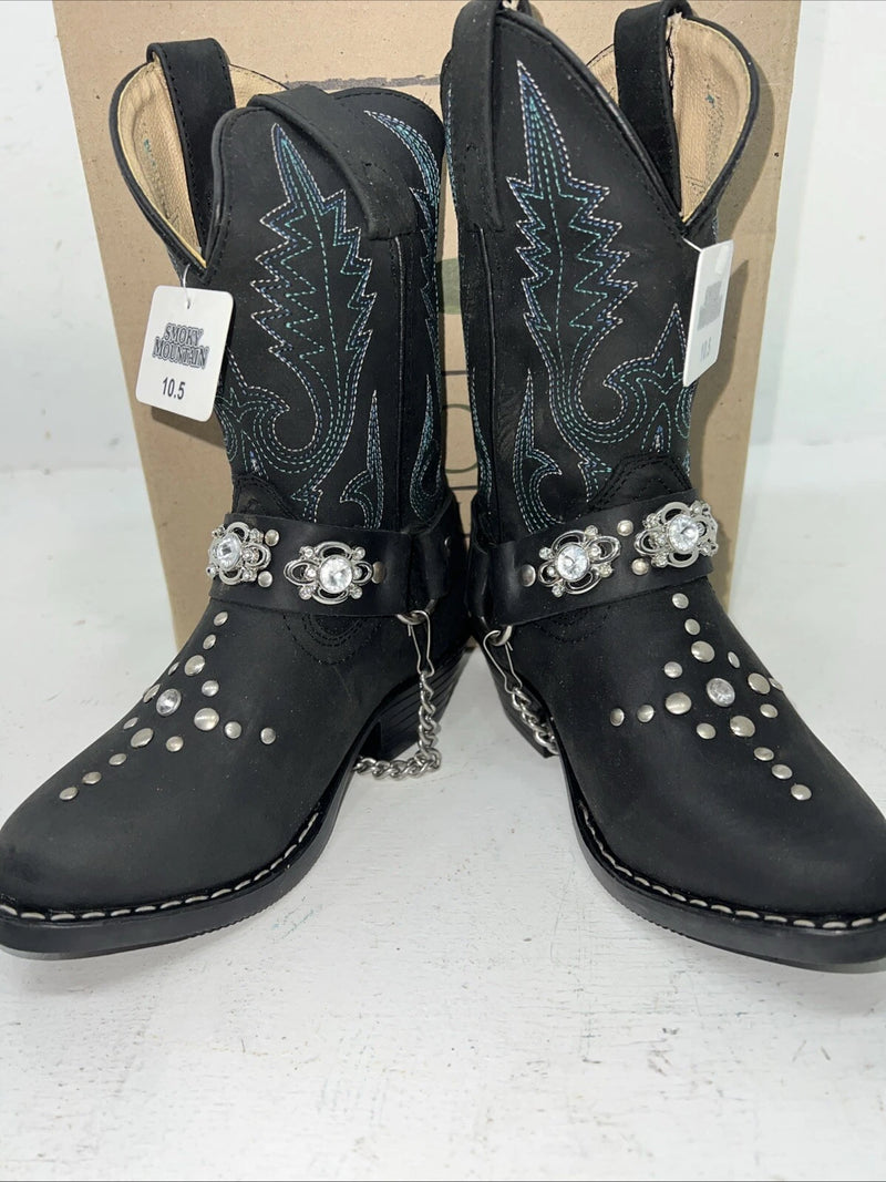 New Children Black Smoky Mountain Cowboy Boots. 3283 C. 10.5 10 1/2 D. 24-48