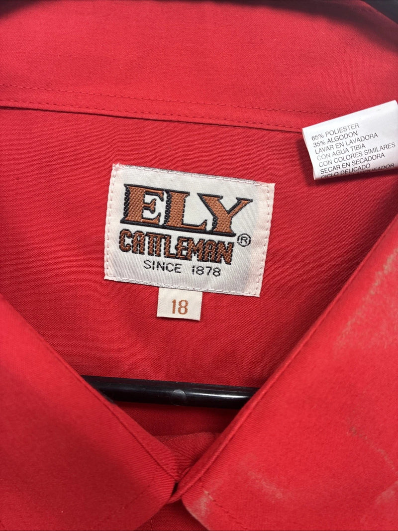 New Men’s ELY Cattleman Red Simple Short Sleeve Pearl Snap 18 2XL K-96