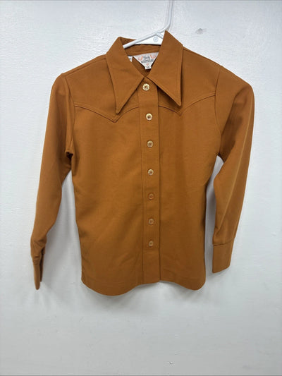 New Kids Lady Western Orange Long Sleev Button Up Size 10 TT-35