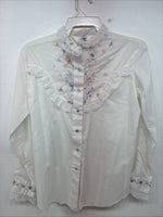 New Women’s American Rodeo White Embroidered Long Sleeve Pearl Snap 14 YY-133