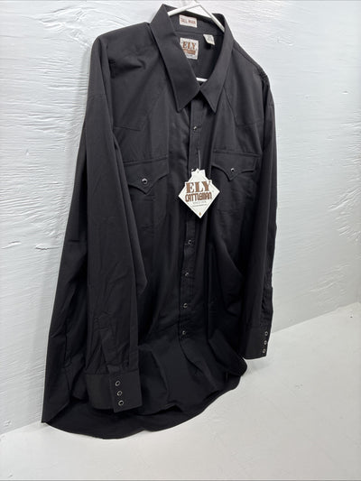 New Men’s ELY Cattleman Black Long Sleeve Pearl Snap 3XL E-43