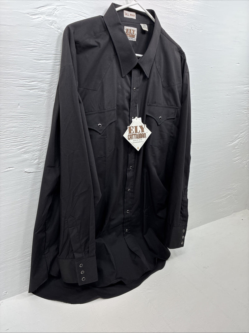 New Men’s ELY Cattleman Black Long Sleeve Pearl Snap 3XL E-43