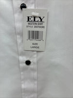 New Men’s ELY Cattleman White Eagle Designed Long Sleeve Pearl Snap Large T-64