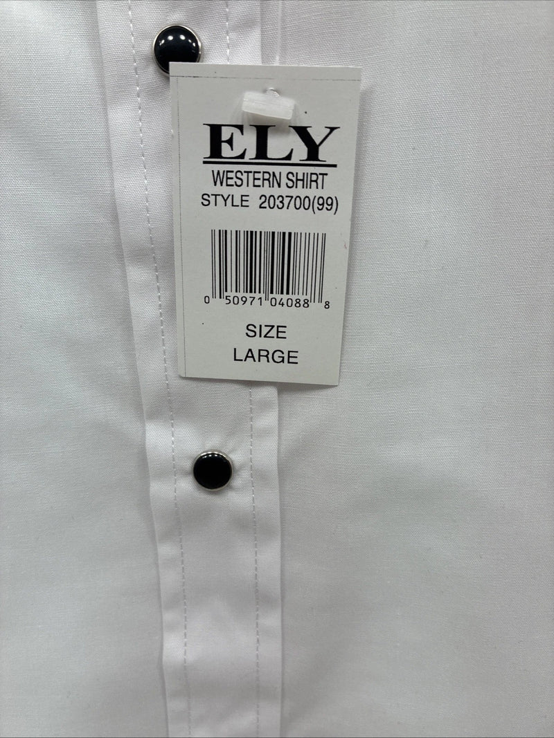 New Men’s ELY Cattleman White Eagle Designed Long Sleeve Pearl Snap Large T-64
