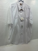 New Men’s ELY Cattleman White Short Sleeve Simple Pearl Snap 18.5 2XL F-79