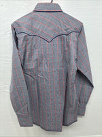 New Men’s Champion Westerns Blue Red Plaid Long Sleeve Pearl Snap 14 Small R-26