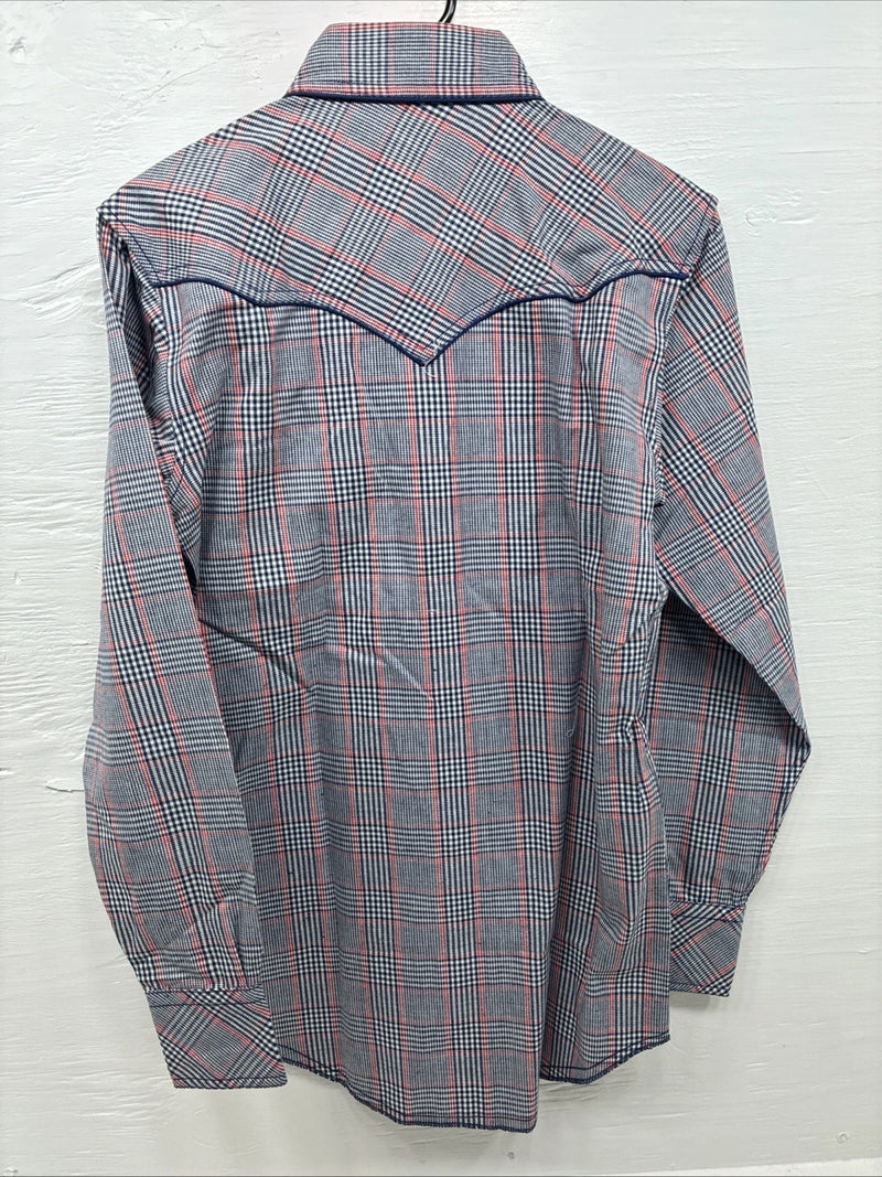 New Men’s Champion Westerns Blue Red Plaid Long Sleeve Pearl Snap 14 Small R-26