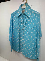 New Women’s Rockmount Blue Polkadot Long Sleeve Pearl Snap Size 32 KK-97
