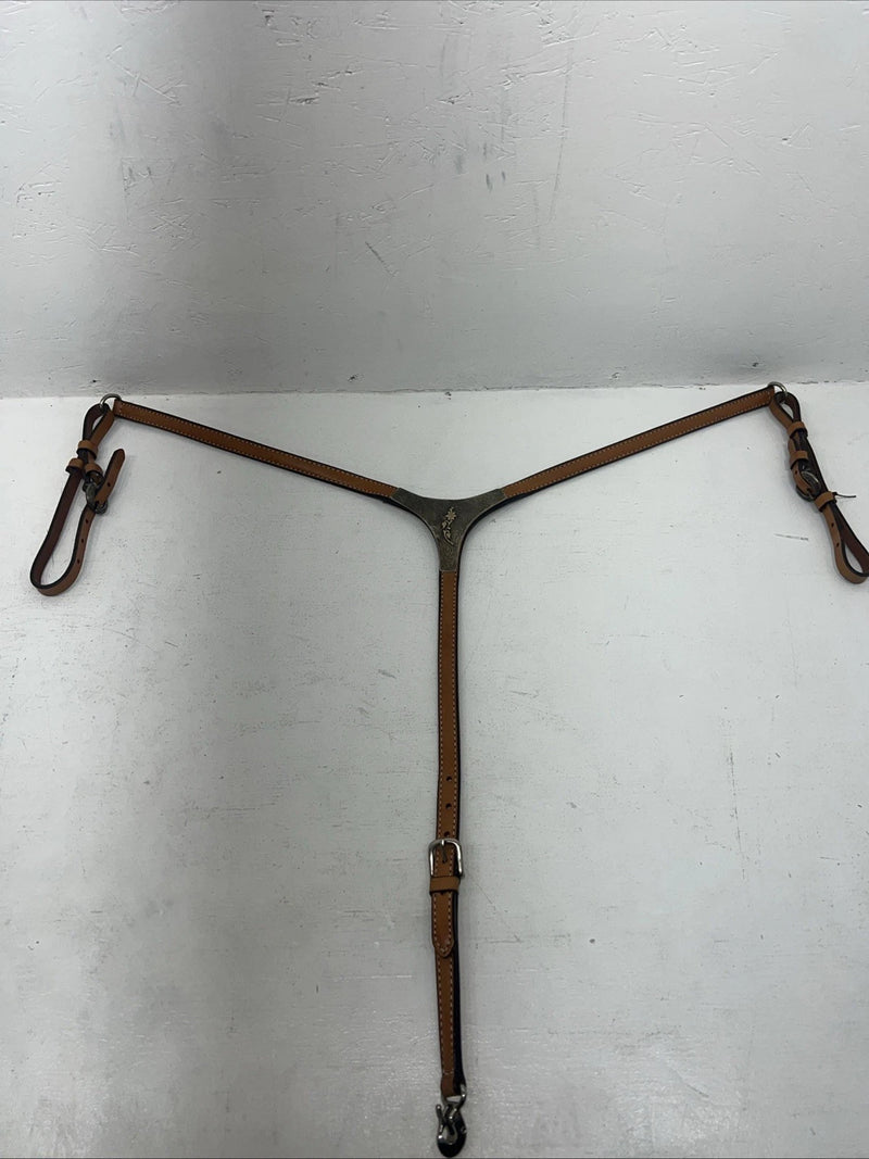 New Leather Circle Y Breast Collar With Bronze Metal Plate. 4264-1009 S-45