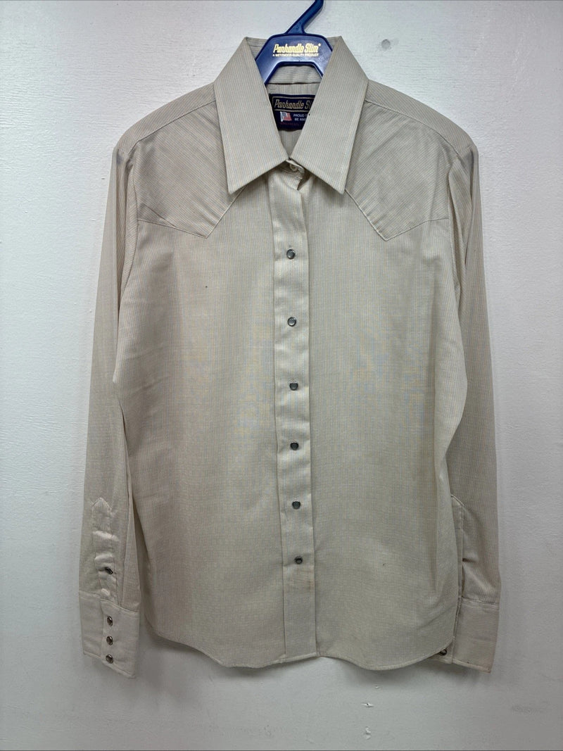 New Kids Panhandle Slim Tan Stripe Long Sleeve Pearl Snap Size 12 DD-104