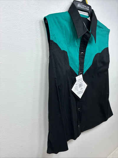New women’s Cumberland Blue Black Sleeveless Pearl Snap Large TT-30