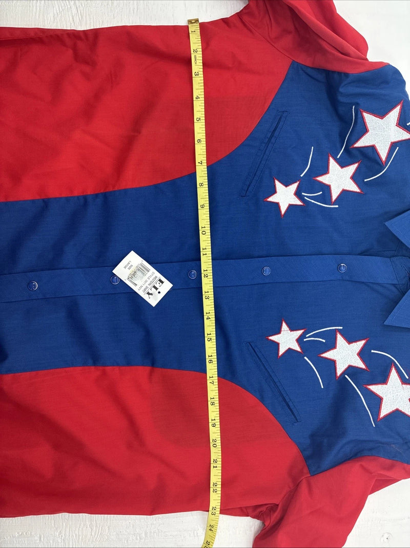 New Men’s ELY Diamond Red Blue Long Sleeve Pearl Snap Large V-88