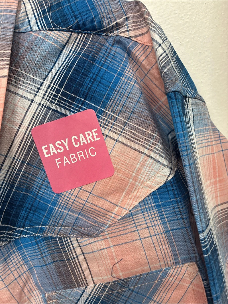 New Women’s Cumberland Pink Blue Plaid Long Sleeve Pearl Snap 3XL GG-47