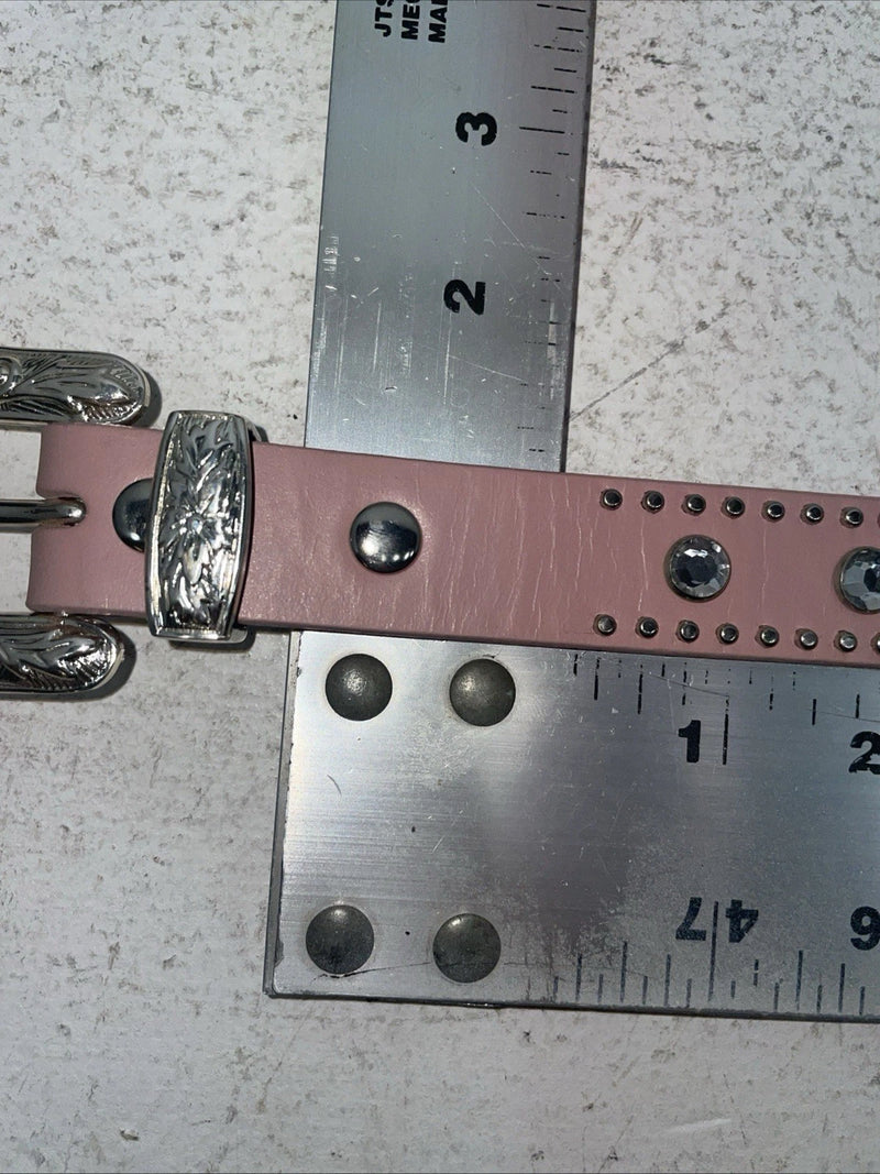 New Pink Genuine Leather Nocona Silver Bling 36” Belt #4420430 Z-12