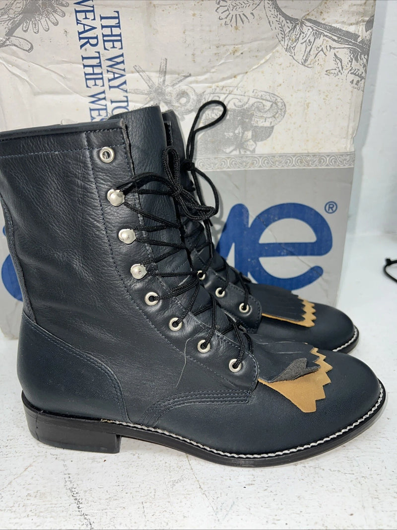 New Women’s Navy Lace Up Acme Cowboy Boots. C 4016 7 M. 18-112