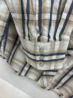 New Men’s ELY 1878 Brown Blue Plaid Long Sleeve Pearl Snap XL V-28