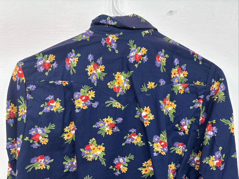 New Women’s Tem Tex Blue Floral Long Sleeve Pearl Snap Size 36 LL-17