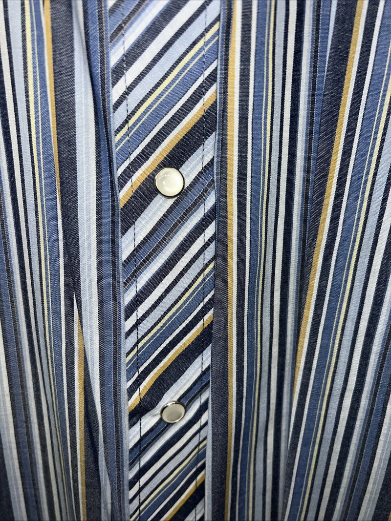 New Men’s Blue Stripped White House Pearl Snap Long Sleeve Shirt. XXL G-64