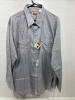 New Men’s ELY Cattleman Gray Stripped Long Sleeve Pearl Snap 18 2XL AA-69