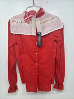 New Women’s Panhandle Slim Red White Design Long Sleeve Button Up Size 28 3B-3 