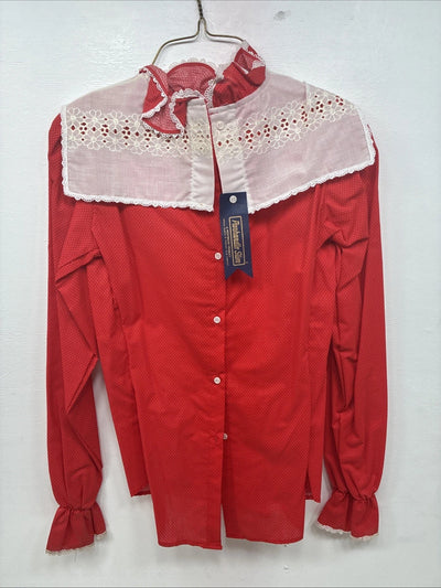 New Women’s Panhandle Slim Red White Design Long Sleeve Button Up Size 28 3B-3