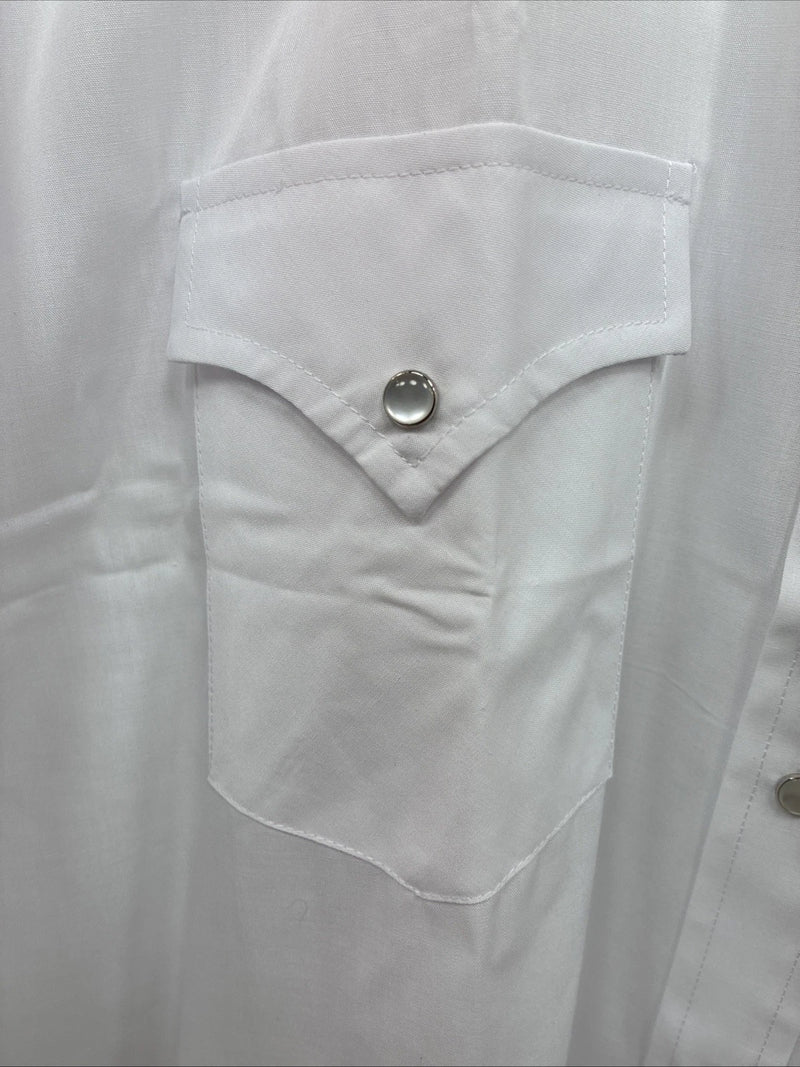 New Men’s ELY Cattleman White Long Sleeve Pearl Snap 17.5 X 35 XL CC-10