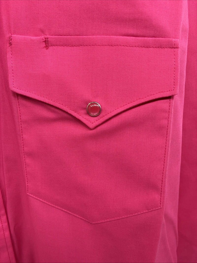 New Men’s White Horse Pink Simple Long Sleeve Pearl Snap Large Q-18