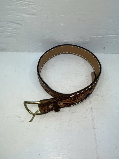 New Blue Genuine Leather Longhorn Tooled 30” Belt #82829 JJ-125