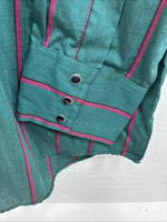New Men’s ELY Cattleman Green Pink Strip Long Sleeve Pearl Snap 16 X 34 XL H-83
