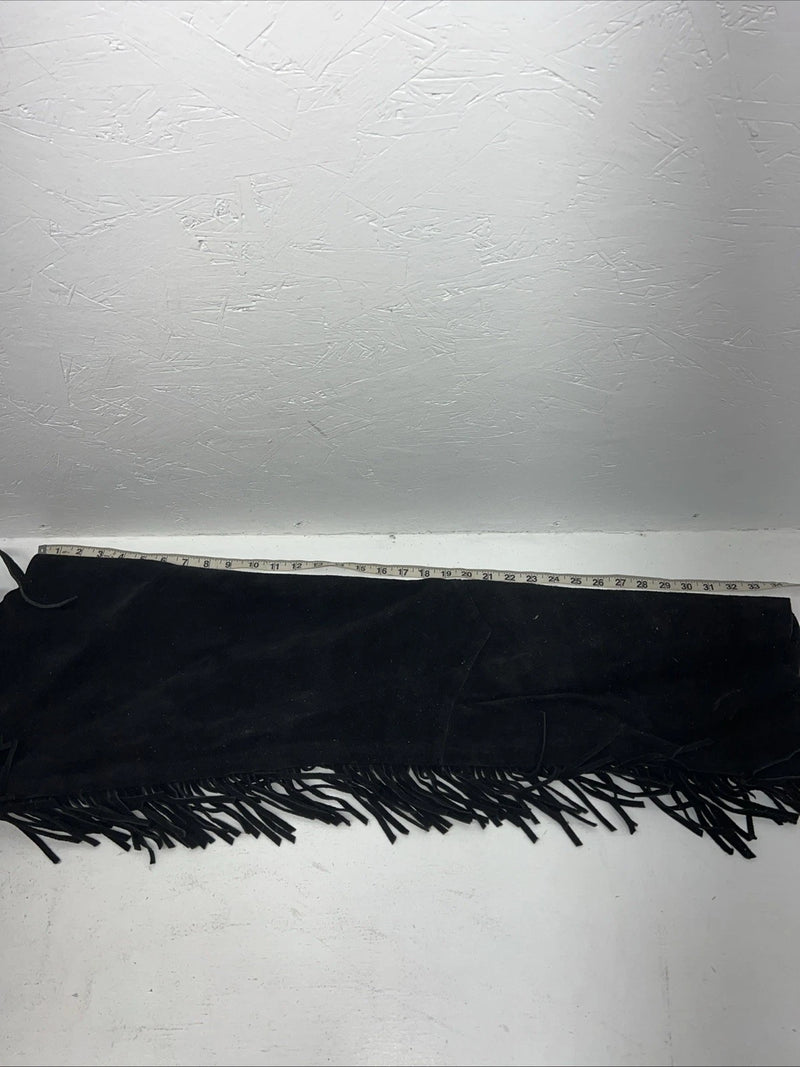 NOS Black Show Chaps With Fringe Adjustable Waist 46” I-69