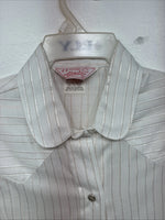 New Women’s H Bar C White Gold Stripe Long Sleeve Pearl Snap Size 40 KK-72