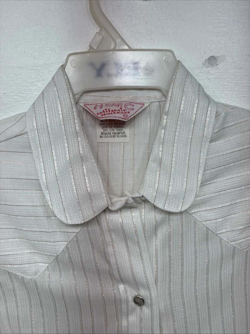 New Women’s H Bar C White Gold Stripe Long Sleeve Pearl Snap Size 40 KK-72