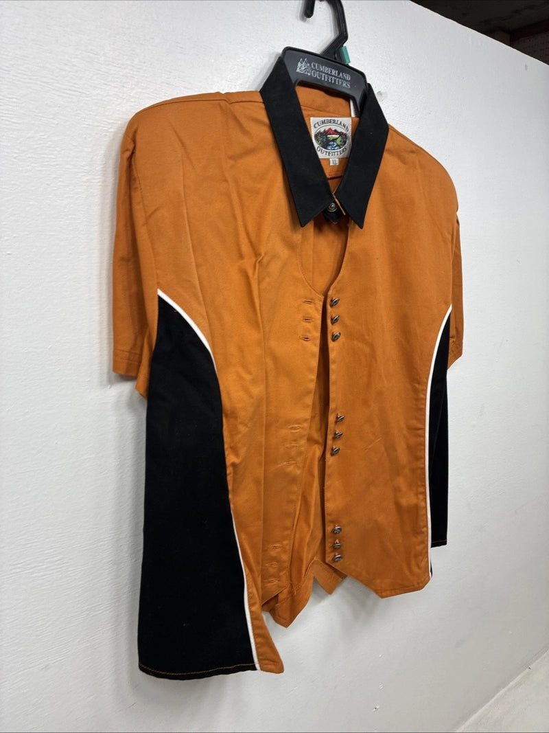 New Women’s Cumberland Orange Black Short Sleeve Button Up XL TT-5