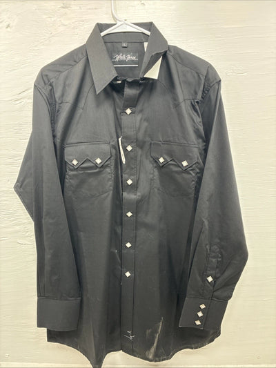 New Men’s White Horse Black Long Sleeve Pearl Snap Large AA-59