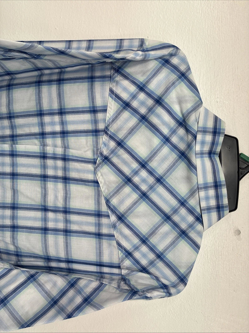 New Women’s Cumberland Blue Plaid Long Sleeve Pearl Snap XL GG-65