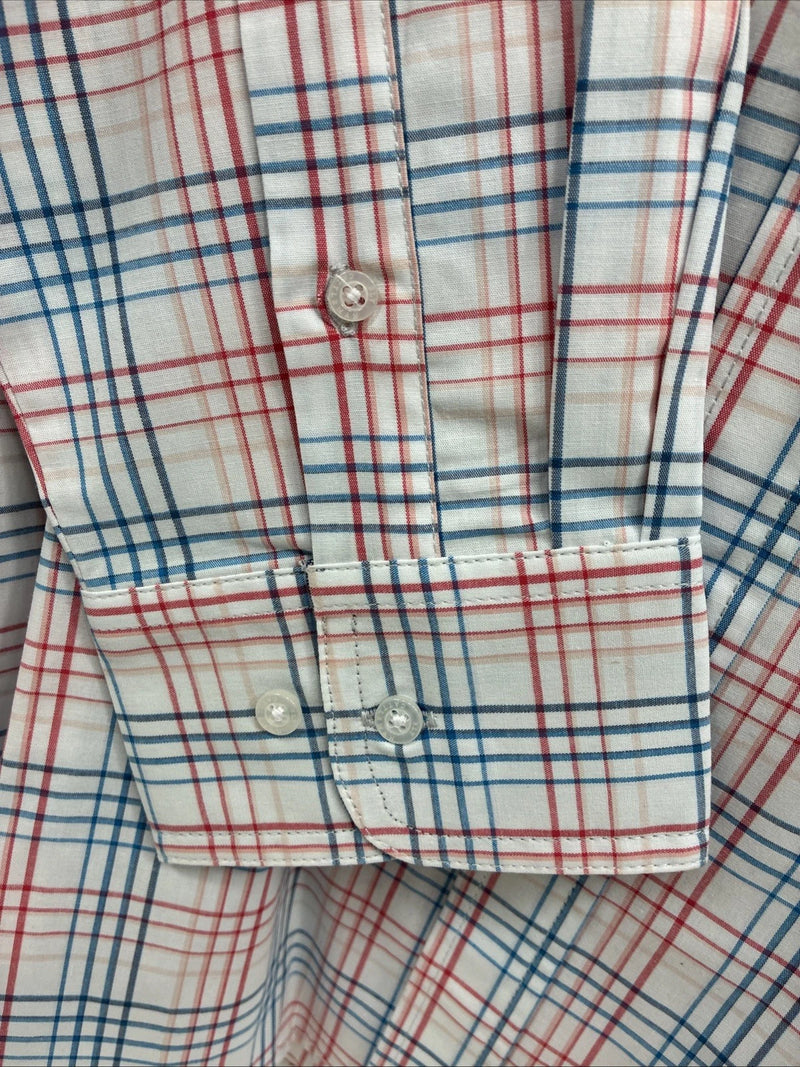 New Men’s ELY Cattleman White Multicolor Plaid Long Sleeve Button Up Large Q-21
