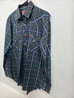 New Men’s ELY Plains Green Blue Plaid long Sleeve Pearl Snap 15.5 Medium T-67