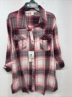 New Women’s Cumberland Pink Plaid Long Sleeve Pearl Snap XL GG-66