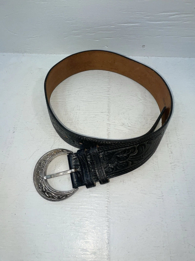 New Black Genuine Leather Tooled 28” Belt #WF809 NN-47