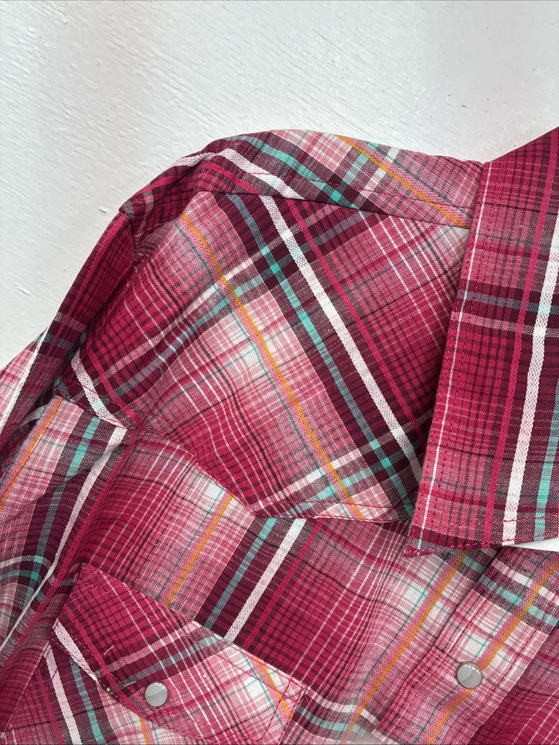 New Women’s Cumberland Pink Plaid Long Sleeve Pearl Snap XL GG-73