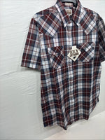 New Men’s ELY Cattleman Red White Plaid Short Sleeve Pearl Snap Large Tall X-66
