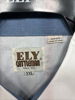 New Men’s ELY Cattleman White Blue Embroidered Long Sleeve Pearl Snap 2XL H-29