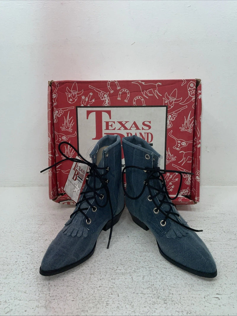 New Kids Blue Lace Up Texas Brand Cowboy Boots. C 9169161 12 D. 23-1