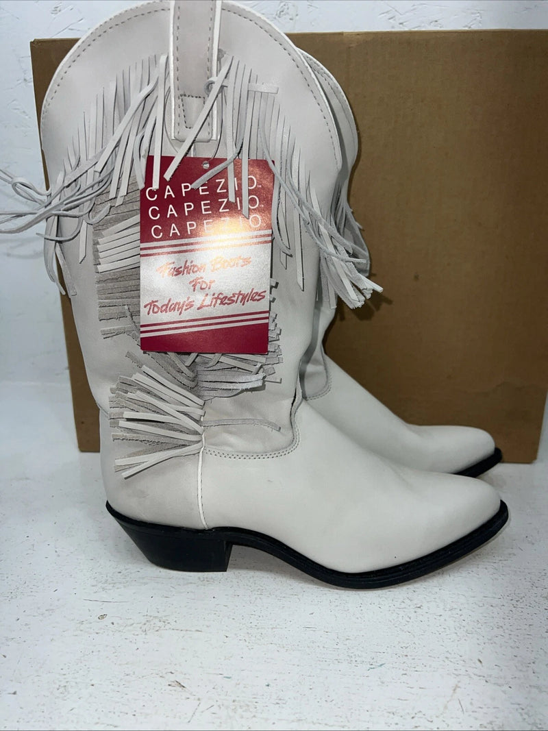New Women’s White Fringe Capezio Cowboy Boots. L 697 7.5 7 1/2 M. 17-52 