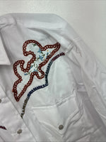 New Women’s Champion Western White Deisgn Long Sleeve Pearl Snap 15.5 MM-26