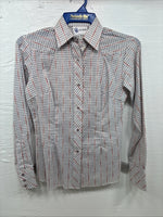 New Girls Dan River Multicolor Stripe Long Sleeve Pearl Snap Size 8 CC-87